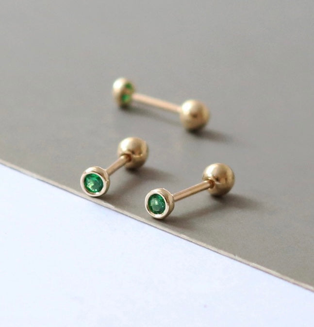 Tiny Green Bezel Stud Earrings