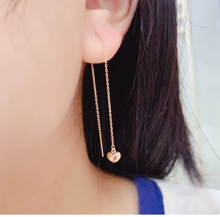 Drop Heart Dome Chain Earrings