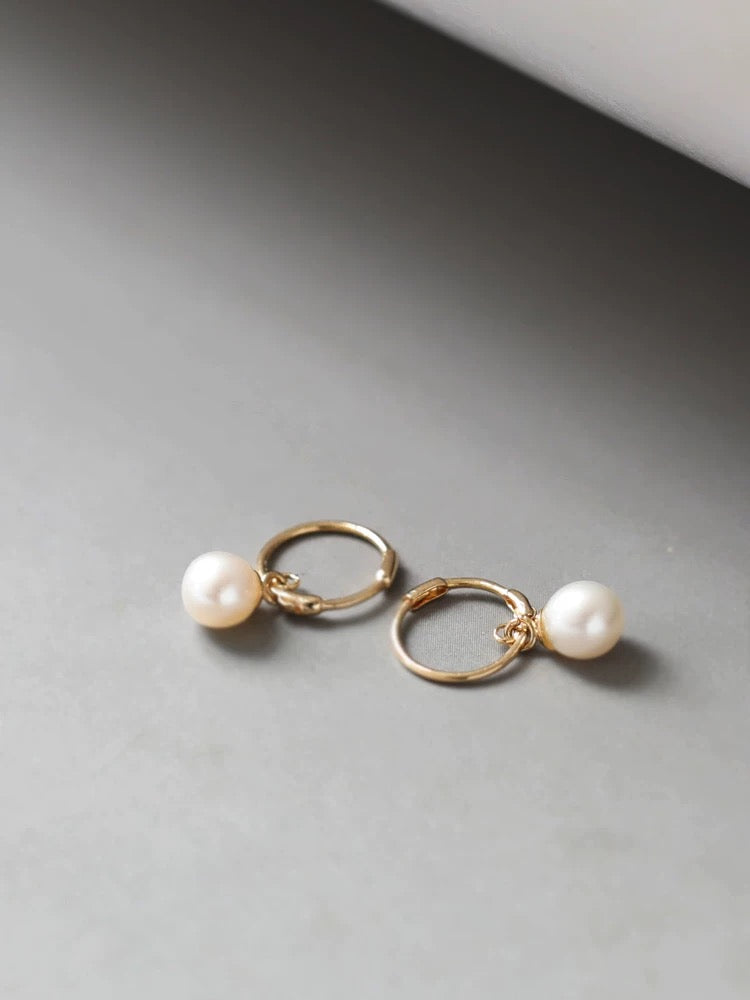 Pearl Charm Huggie Hoops