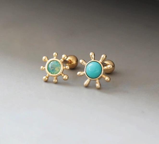 Asymmetric Turquoise Sun Wheel Stud Earrings