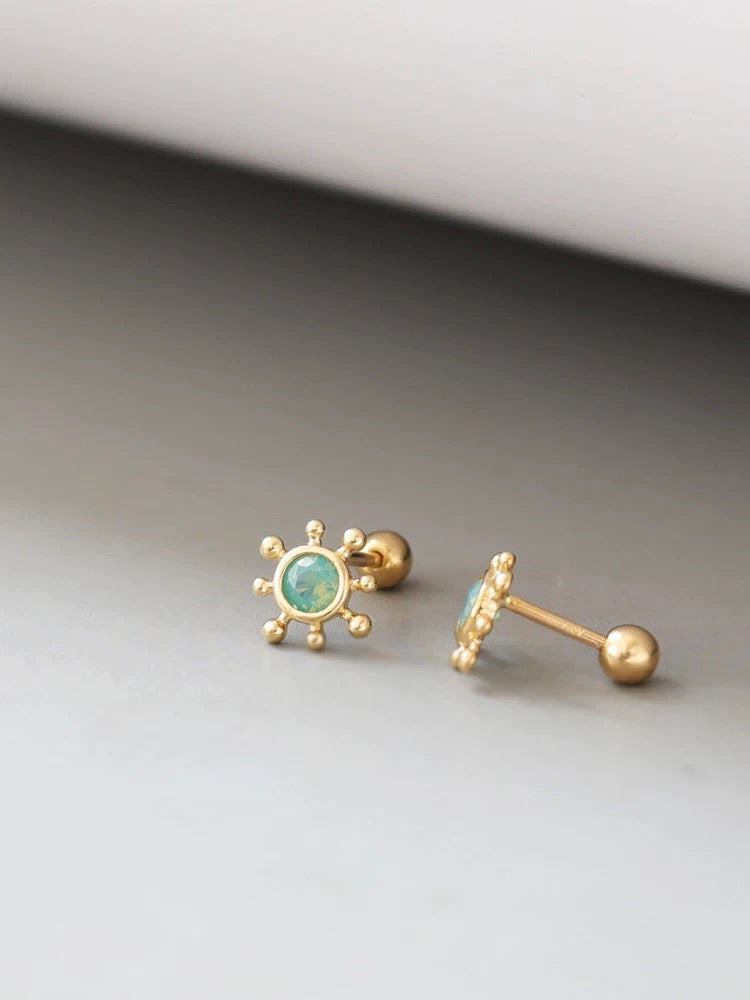 Asymmetric Turquoise Sun Wheel Stud Earrings