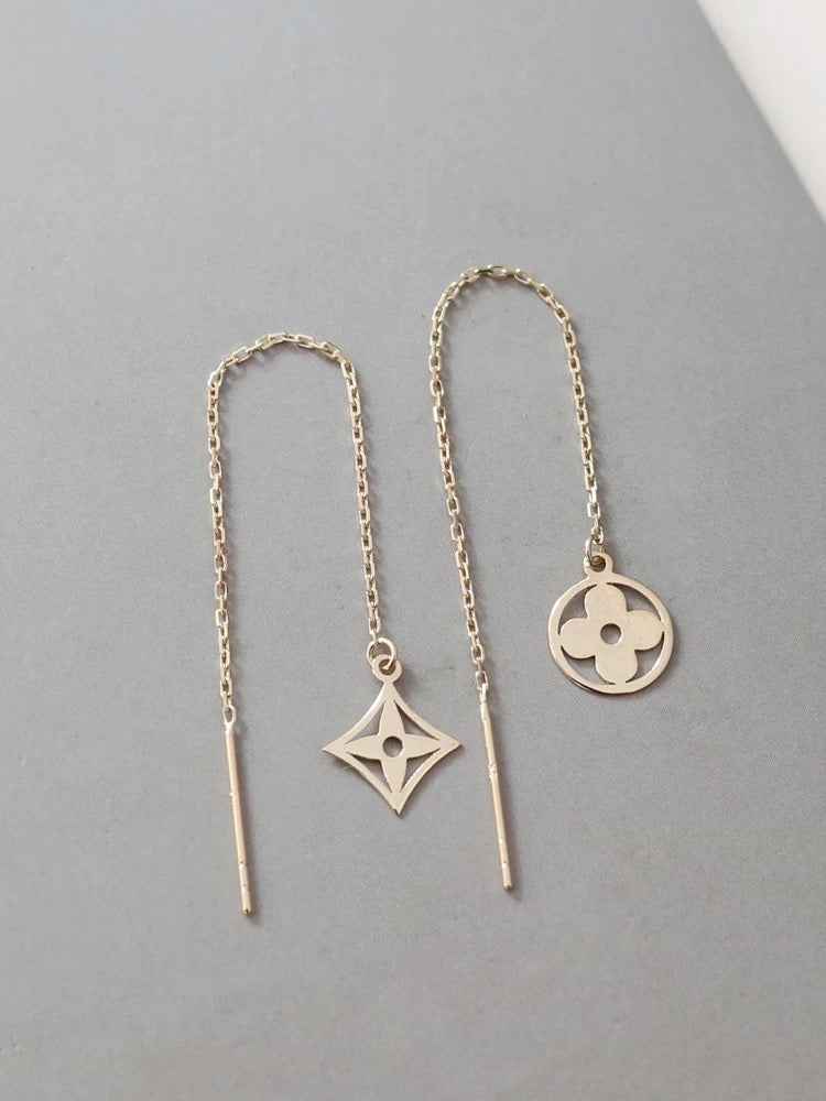 Asymmetric Kite & Circle Flower Chain Earrings