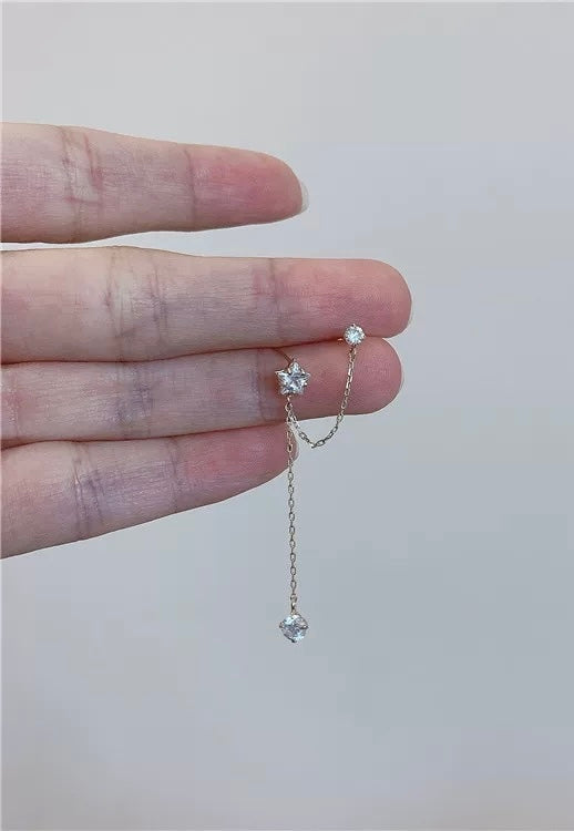 Shining Star Solitaire Chain Double Stud Earrings