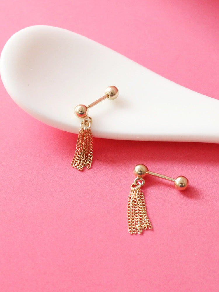 Tassel Chain Brush Stud Earrings