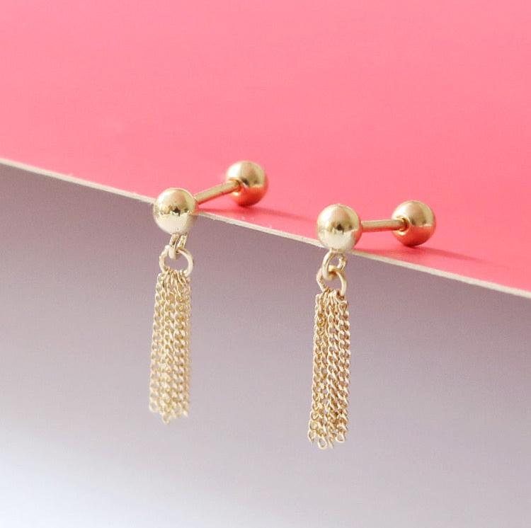 Tassel Chain Brush Stud Earrings