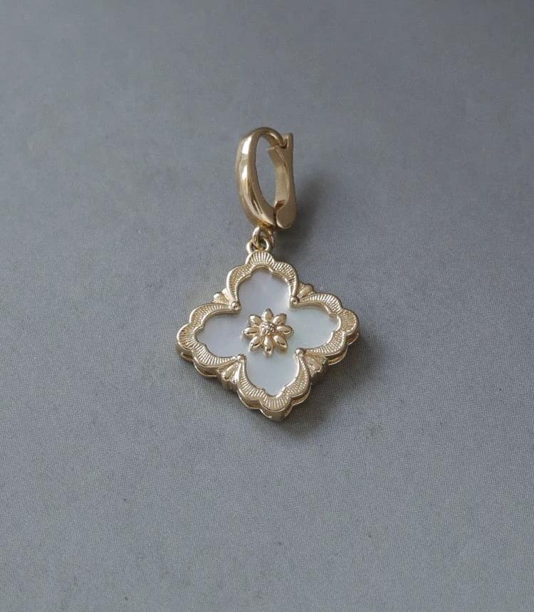 Floral White Stone Tile Charm Pendant