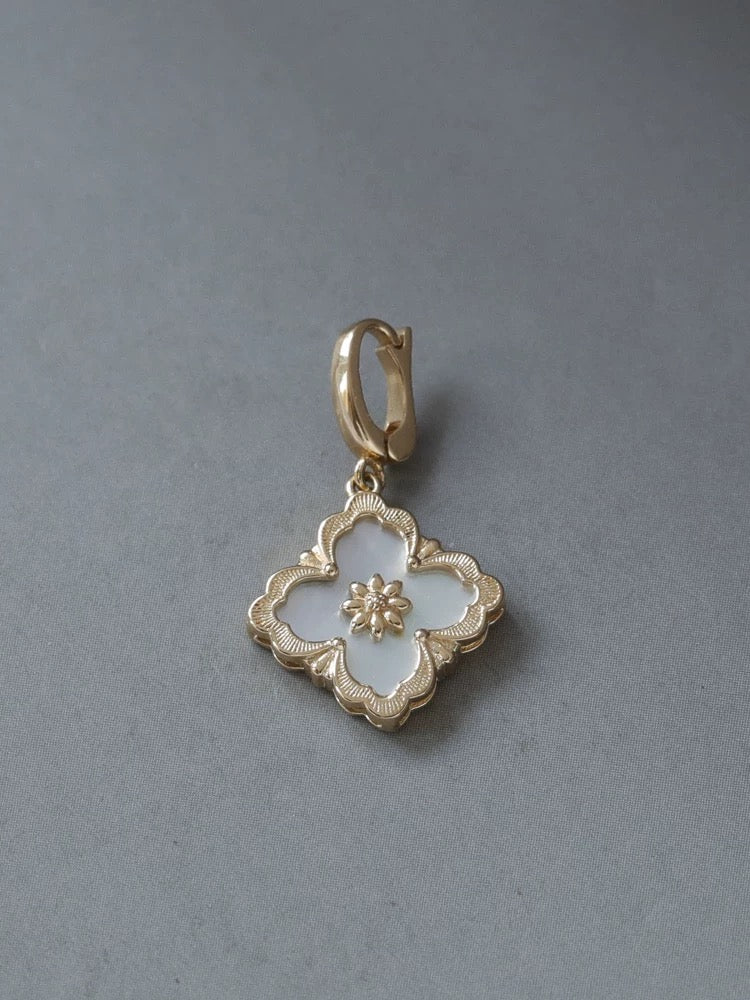 Floral White Stone Tile Charm Necklace