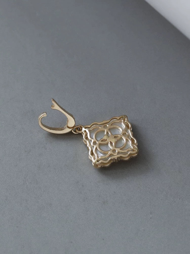 Floral White Stone Tile Charm Pendant