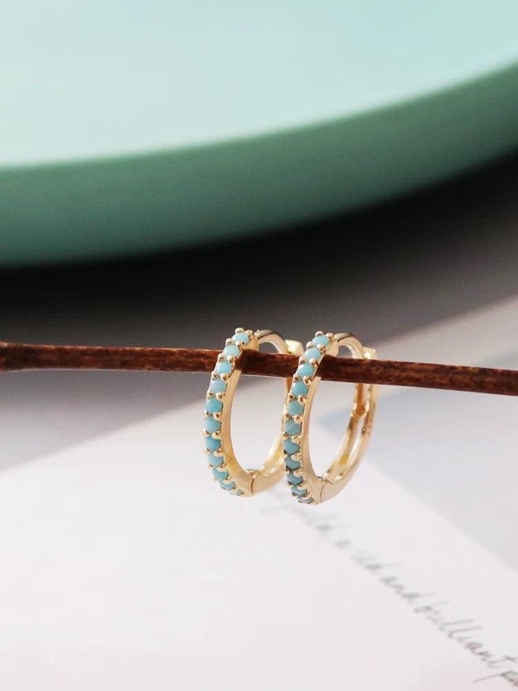 Turquoise Stone Huggie Hoops