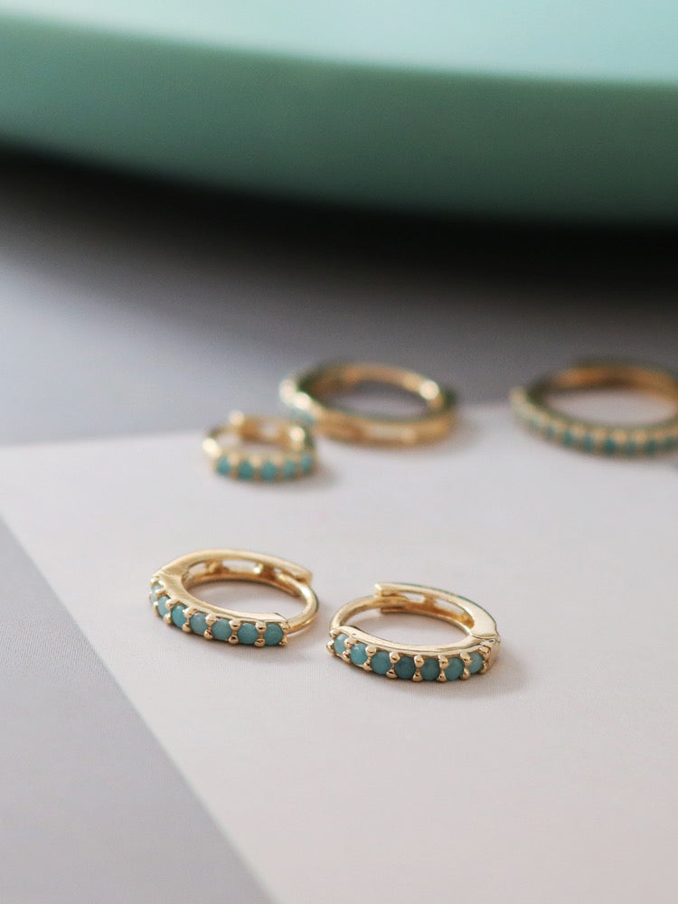 Turquoise Stone Huggie Hoops