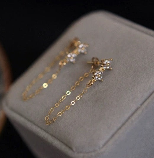 Twin Clovers Chain Stud Earrings