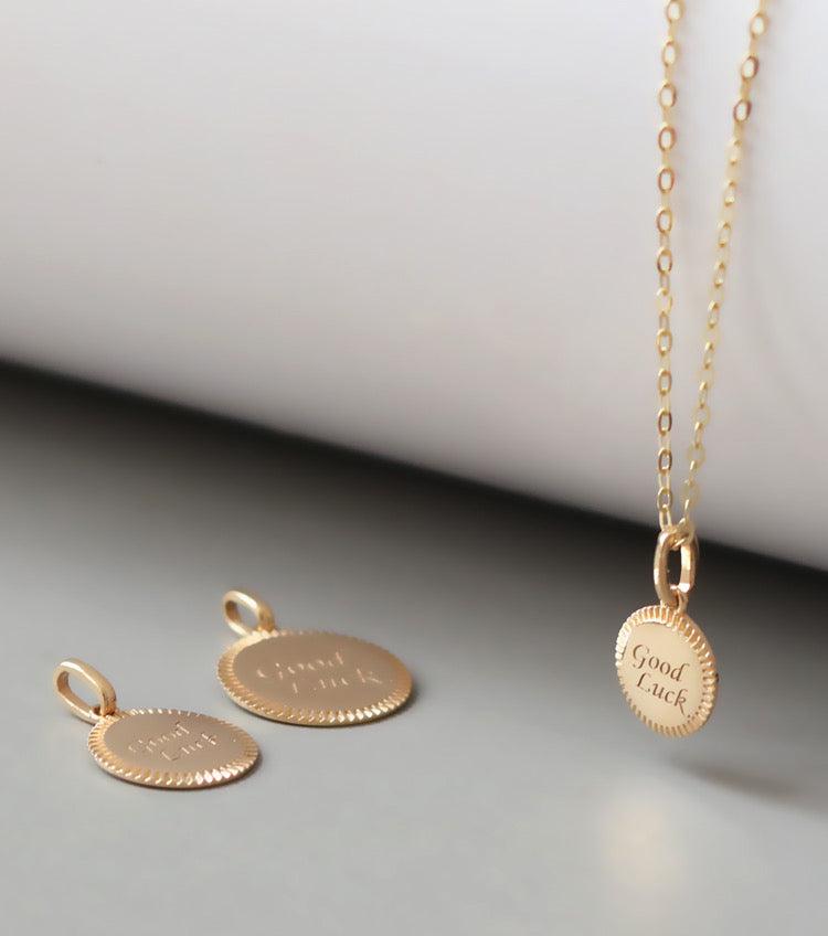 'Good Luck' Engraved Charm Necklace