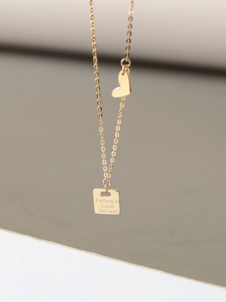 Love Struck Tag & Heart Charm Necklace