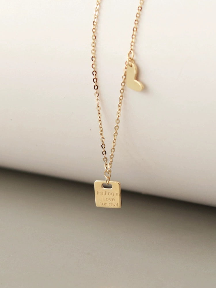 Love Struck Tag & Heart Charm Necklace