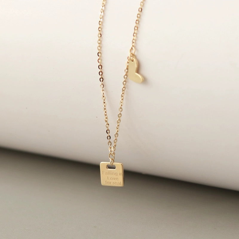 Love Struck Tag & Heart Charm Necklace