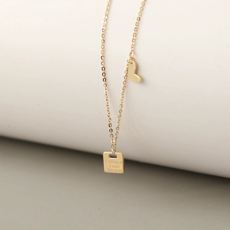 Love Struck Tag & Heart Charm Necklace