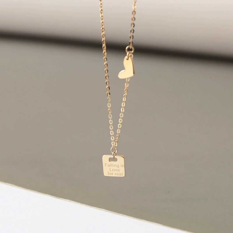 Love Struck Tag & Heart Charm Necklace