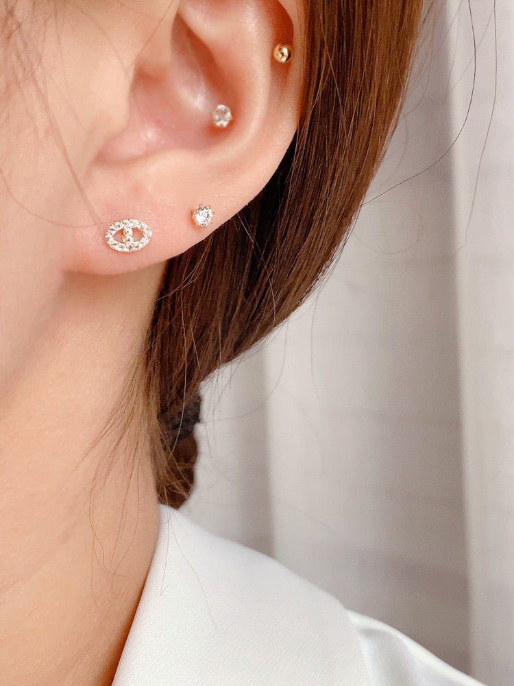 Studded Marine Link Stud Earrings