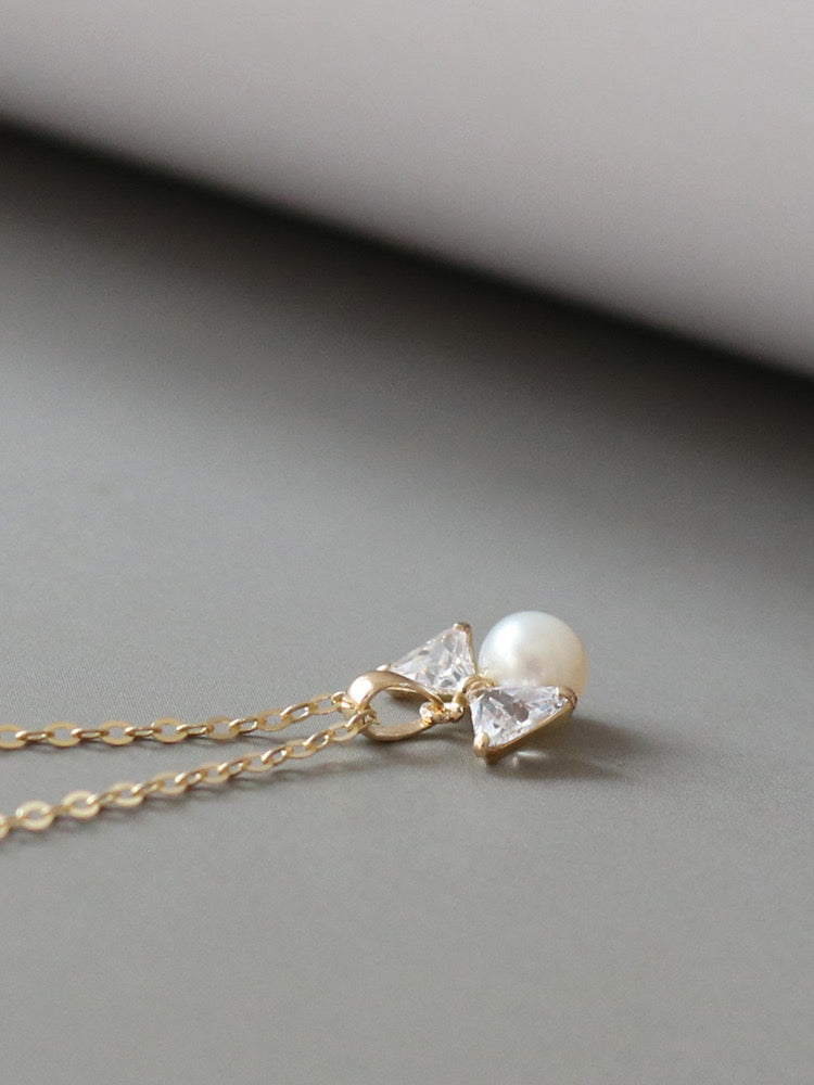 Bow Tie Pearl Charm Necklace