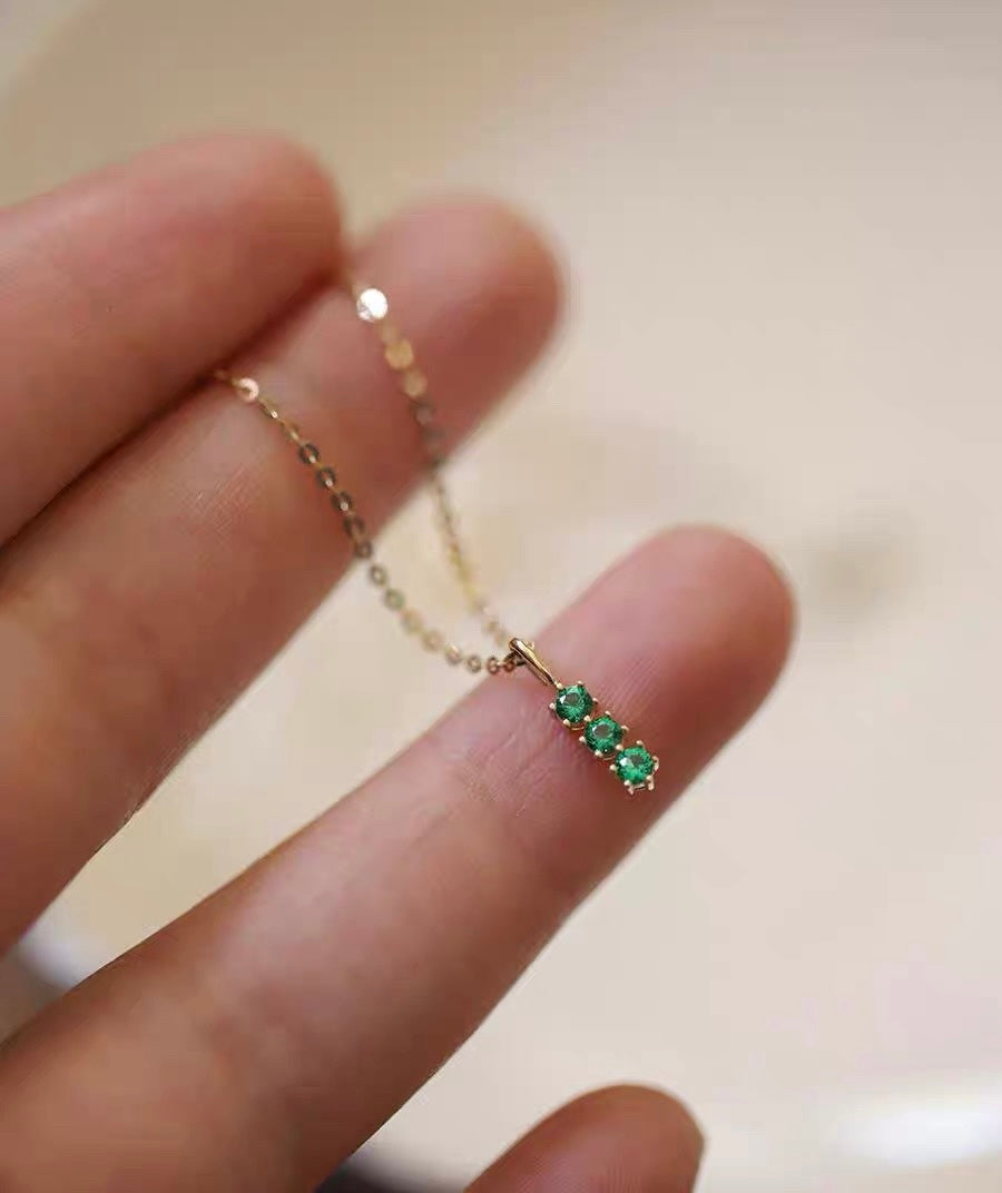 Thrice Emerald Gem Charm Necklace