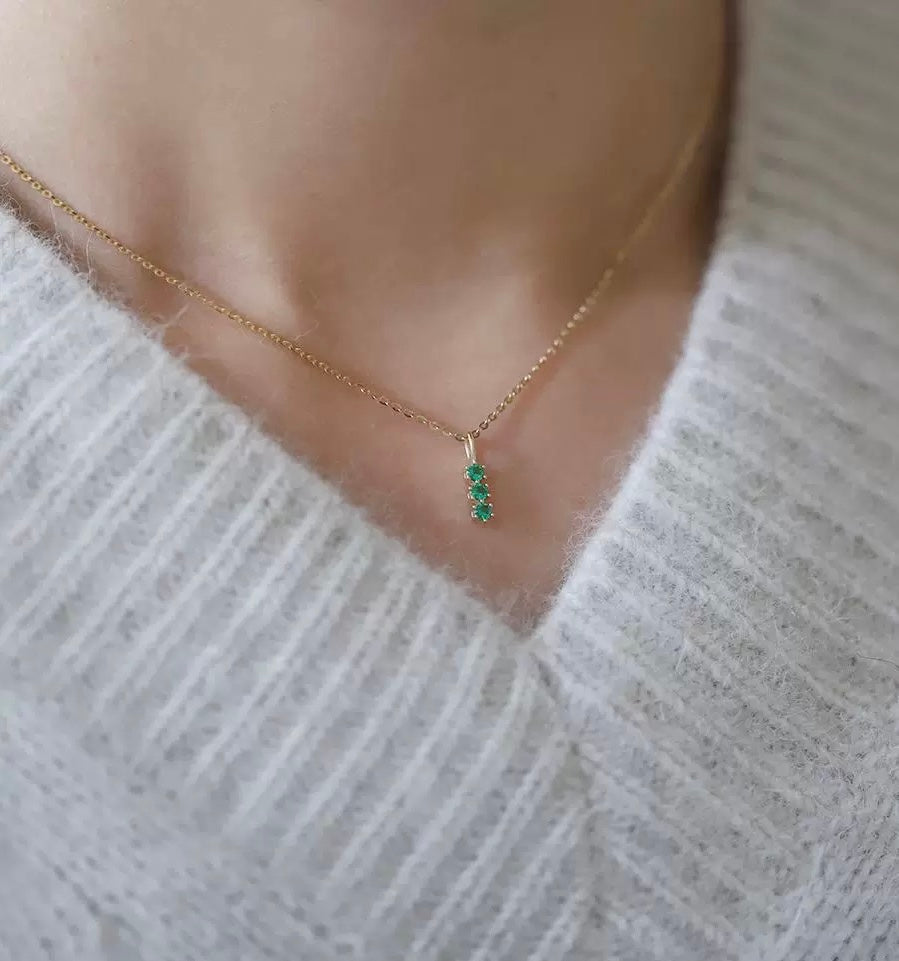 Thrice Emerald Gem Charm Necklace