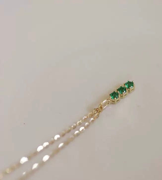 Thrice Emerald Gem Charm Necklace