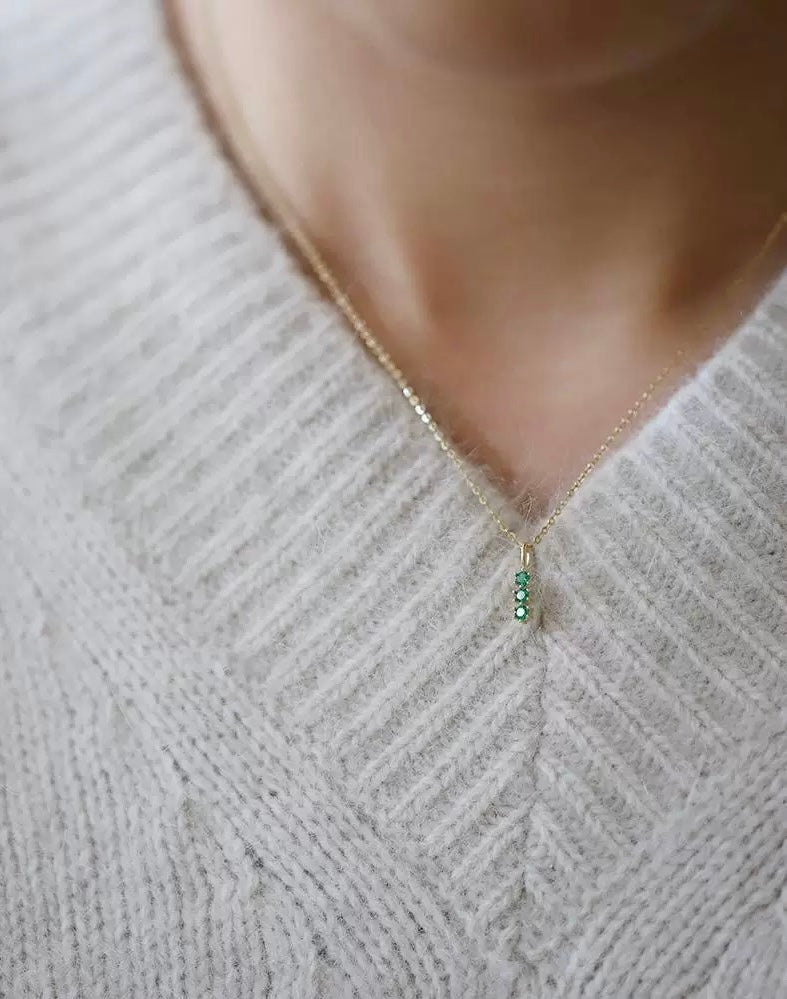 Thrice Emerald Gem Charm Necklace