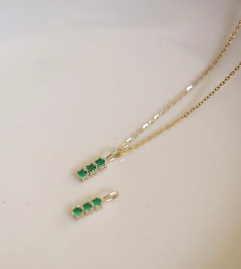 Thrice Emerald Gem Charm Necklace