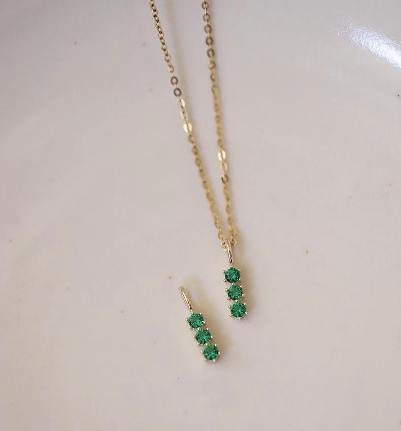 Thrice Emerald Gem Charm Necklace