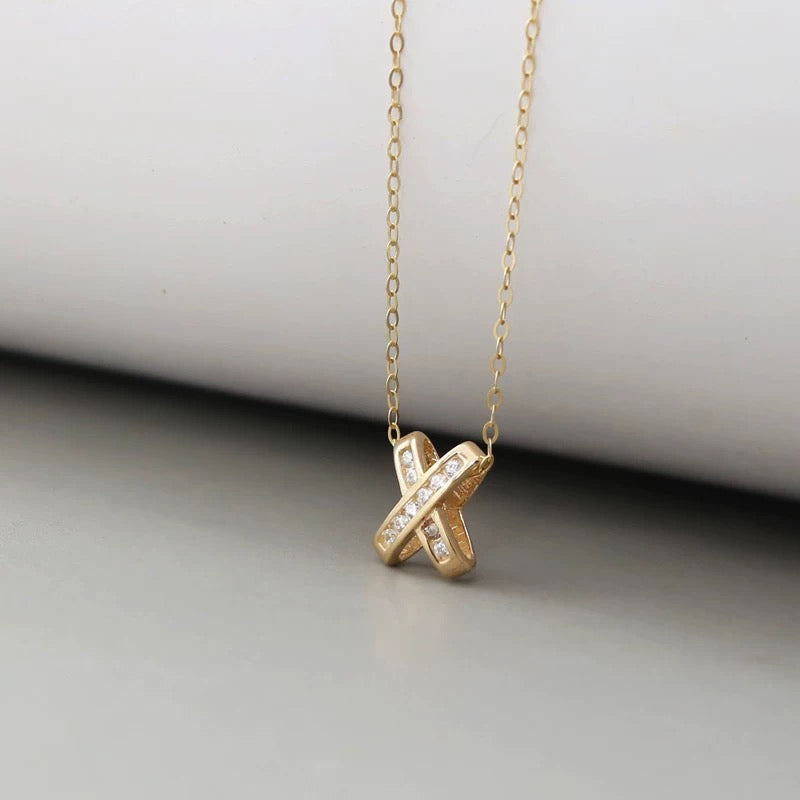 Pave Cross Fold Charm Necklace