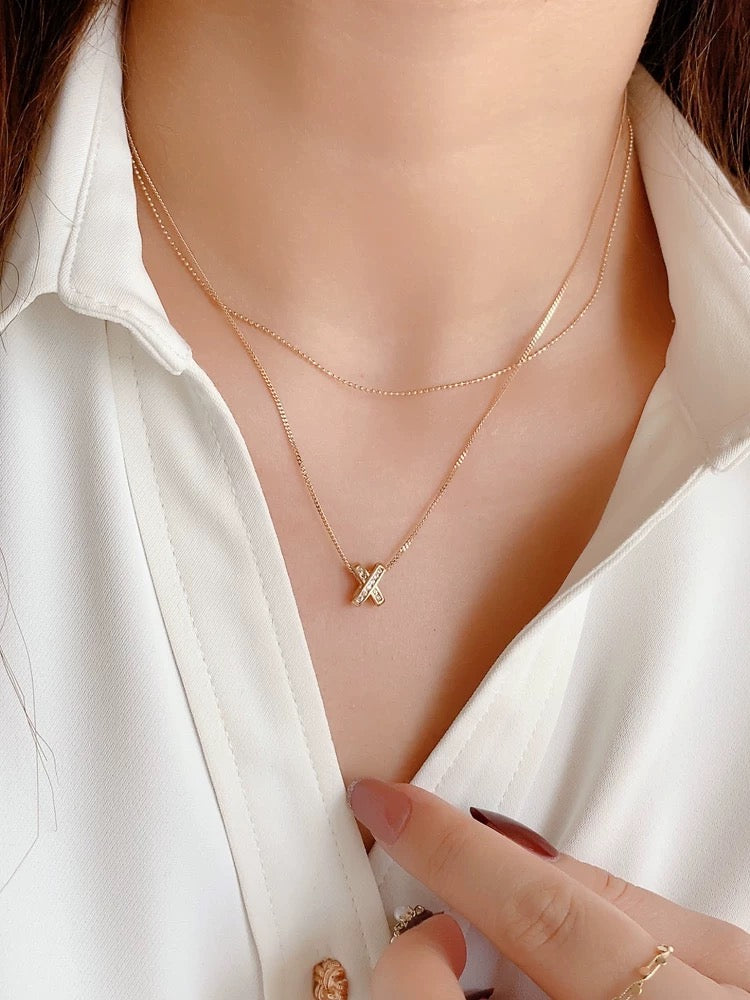 Pave Cross Fold Charm Necklace