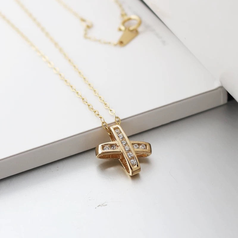 Pave Cross Fold Charm Necklace