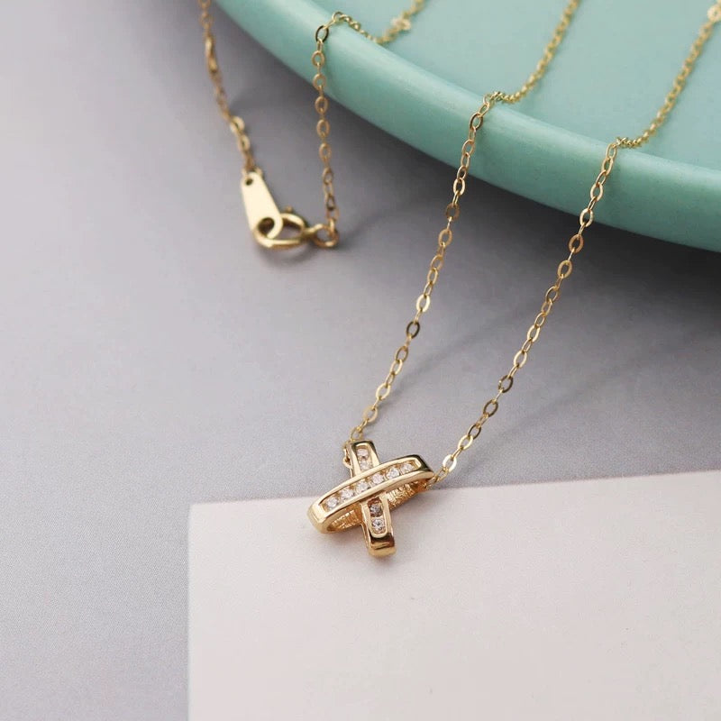 Pave Cross Fold Charm Necklace