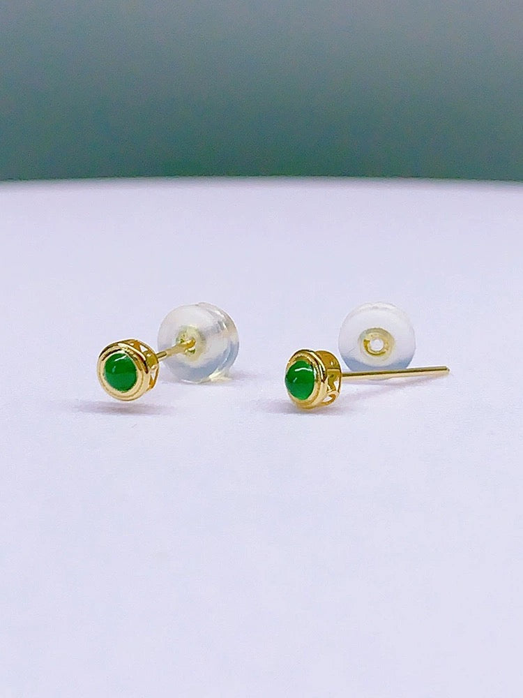 Green Jade Round Stud Earrings