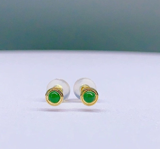 Green Jade Round Stud Earrings