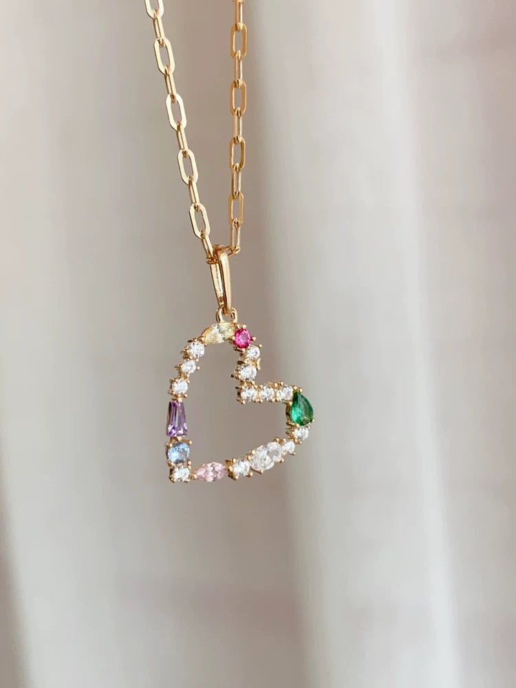 Hanging Vivid Colored Heart Charm Necklace