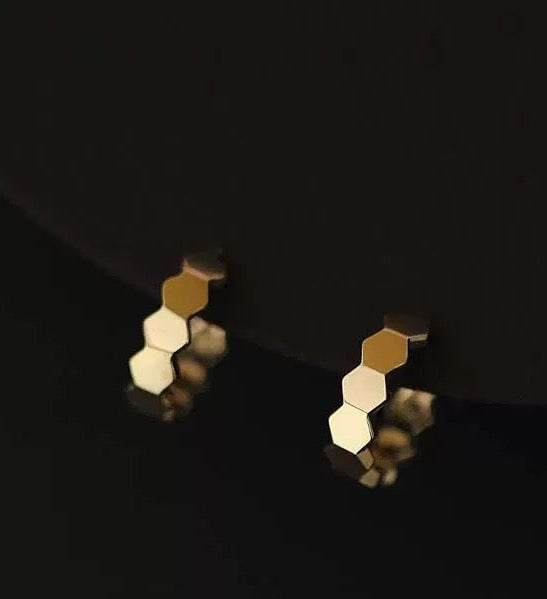 Honeycomb Hex Huggie Hoops