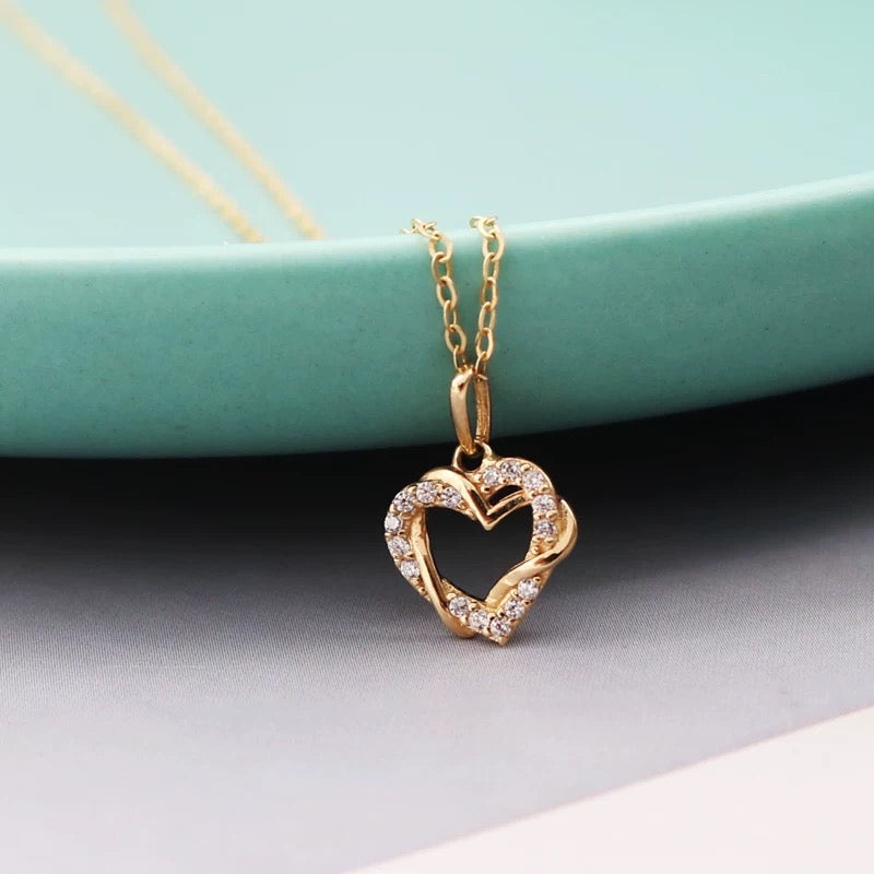 Double Intertwined Heart Charm Pendant