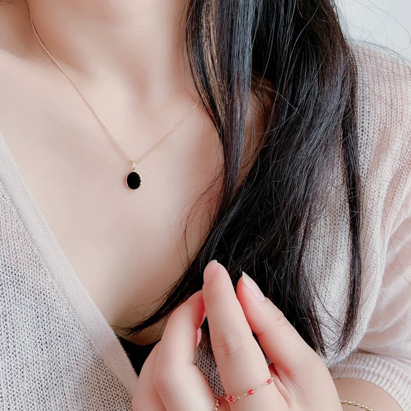 Black Oval Charm Necklace