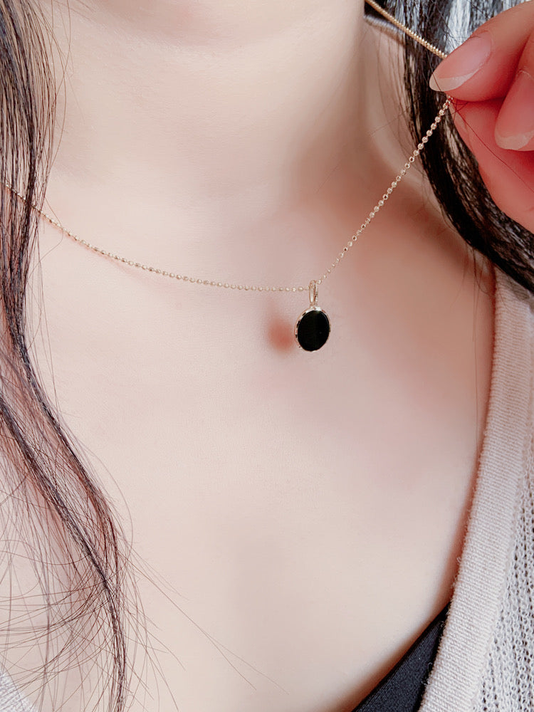 Black Oval Charm Necklace