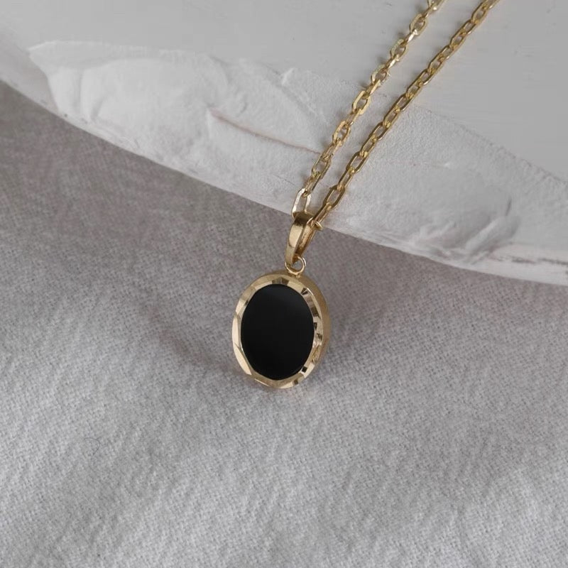 Black Oval Charm Necklace