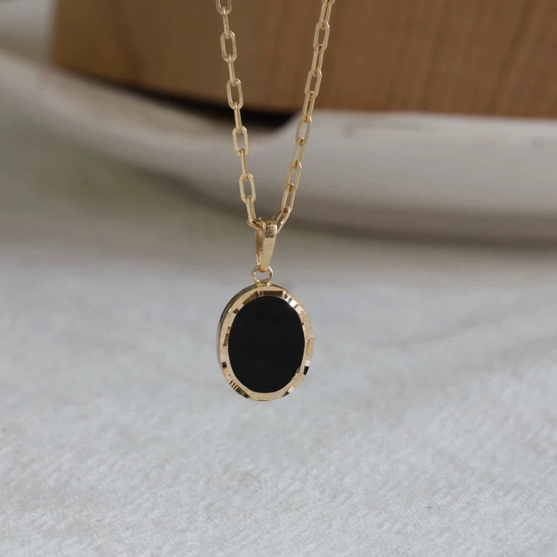 Black Oval Charm Necklace