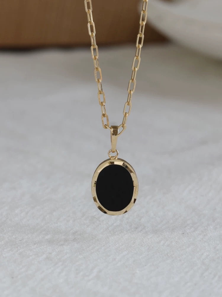 Black Oval Charm Necklace