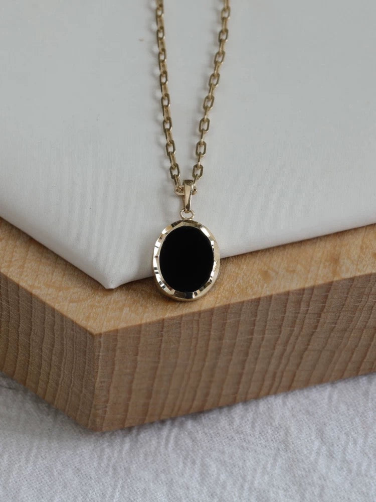 Black Oval Charm Necklace