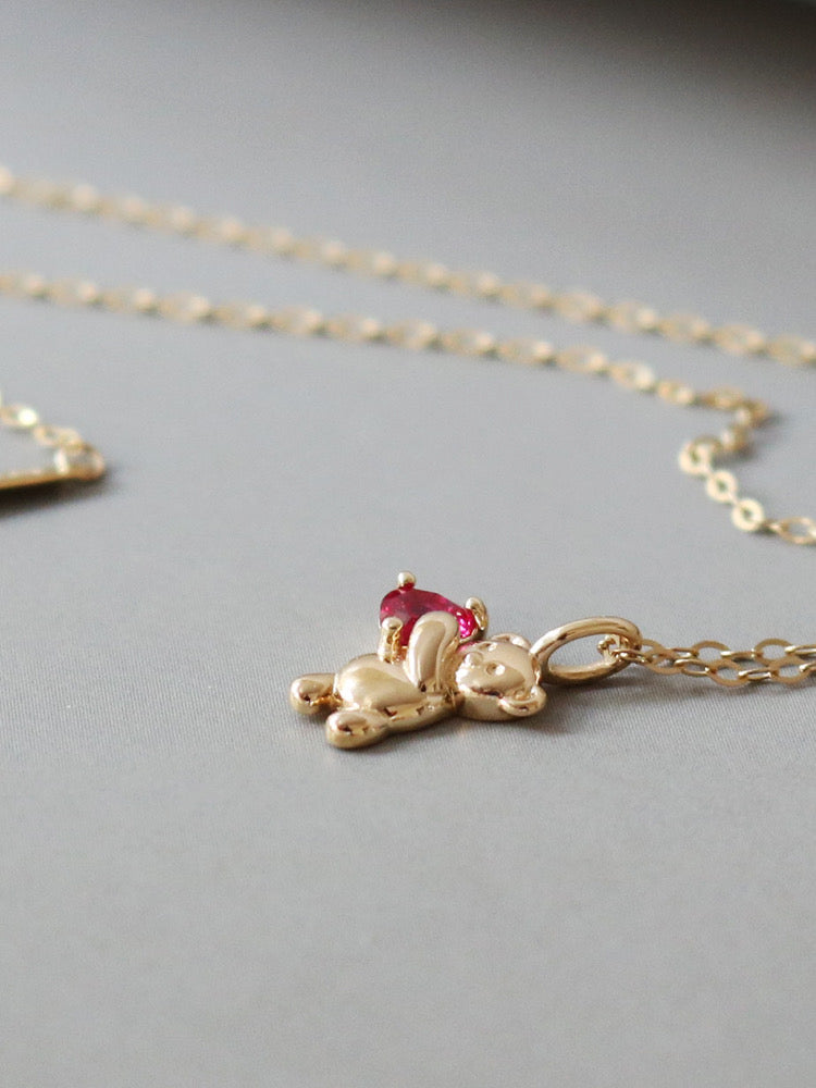 Pink Heart Bear Charm Necklace