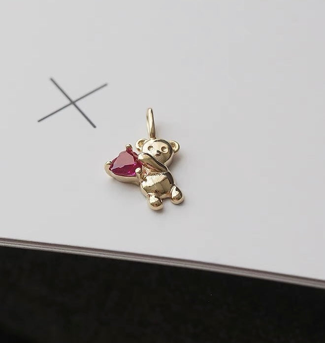 Pink Heart Bear Charm Pendant