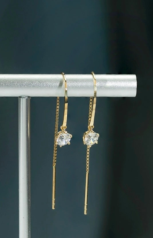 Drop Solitaire Chain Earrings