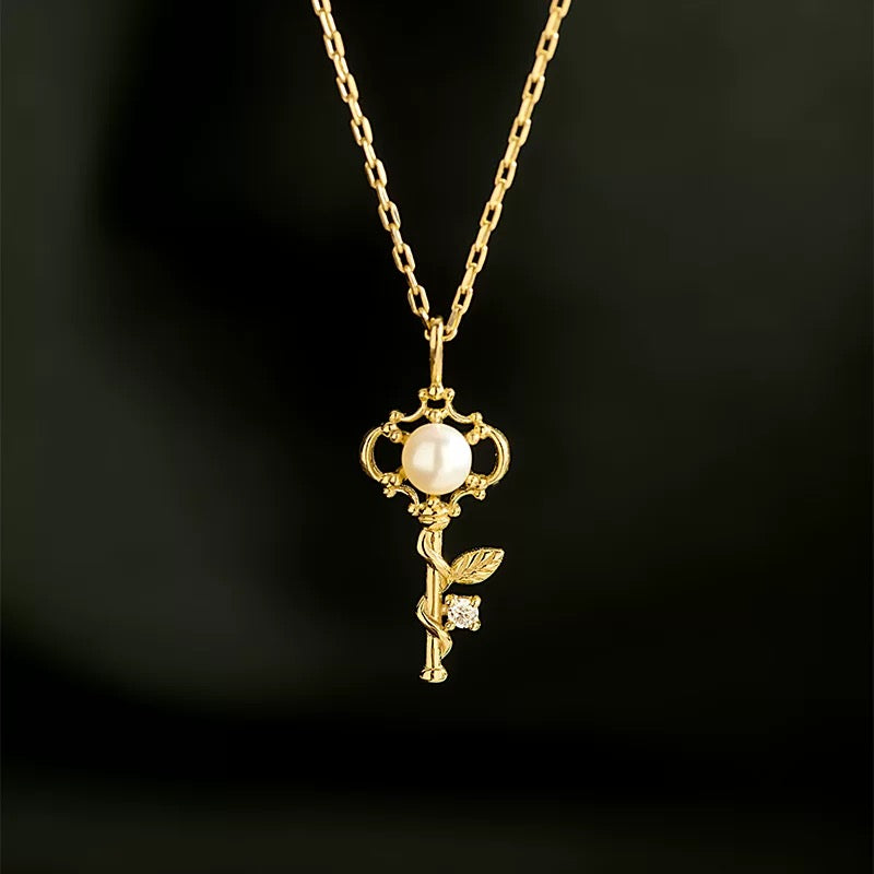 Fairytale Pearl Key Charm Necklace