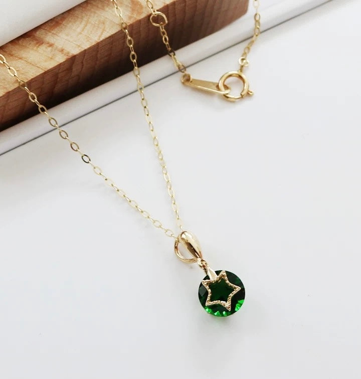 Green Mystic Star Stone Charm Necklace