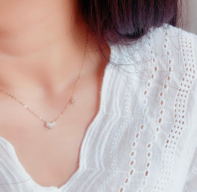 Studded Solitaire Love Heart Necklace